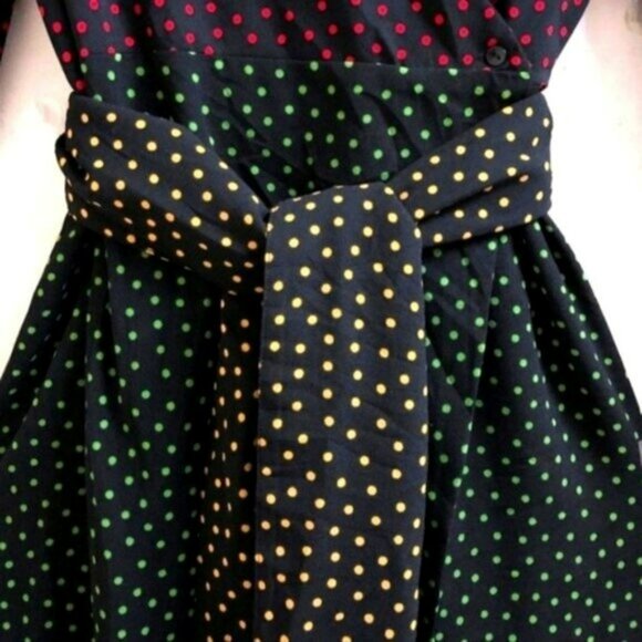 Zara Women's Midi Wrap Dress Size Small Black Colorful Polka Dots Rockabilly Ska - Picture 3 of 14